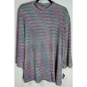 NWT BonWorth 32100 Multicolor Knit Top Solid Long Sleeve Women Size XL